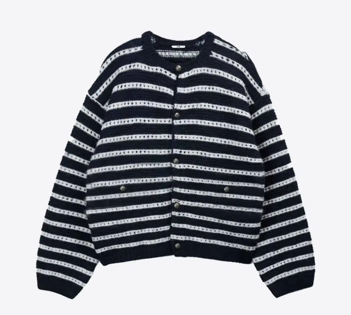 Stu Round Neck Stripe Cardigan Navy